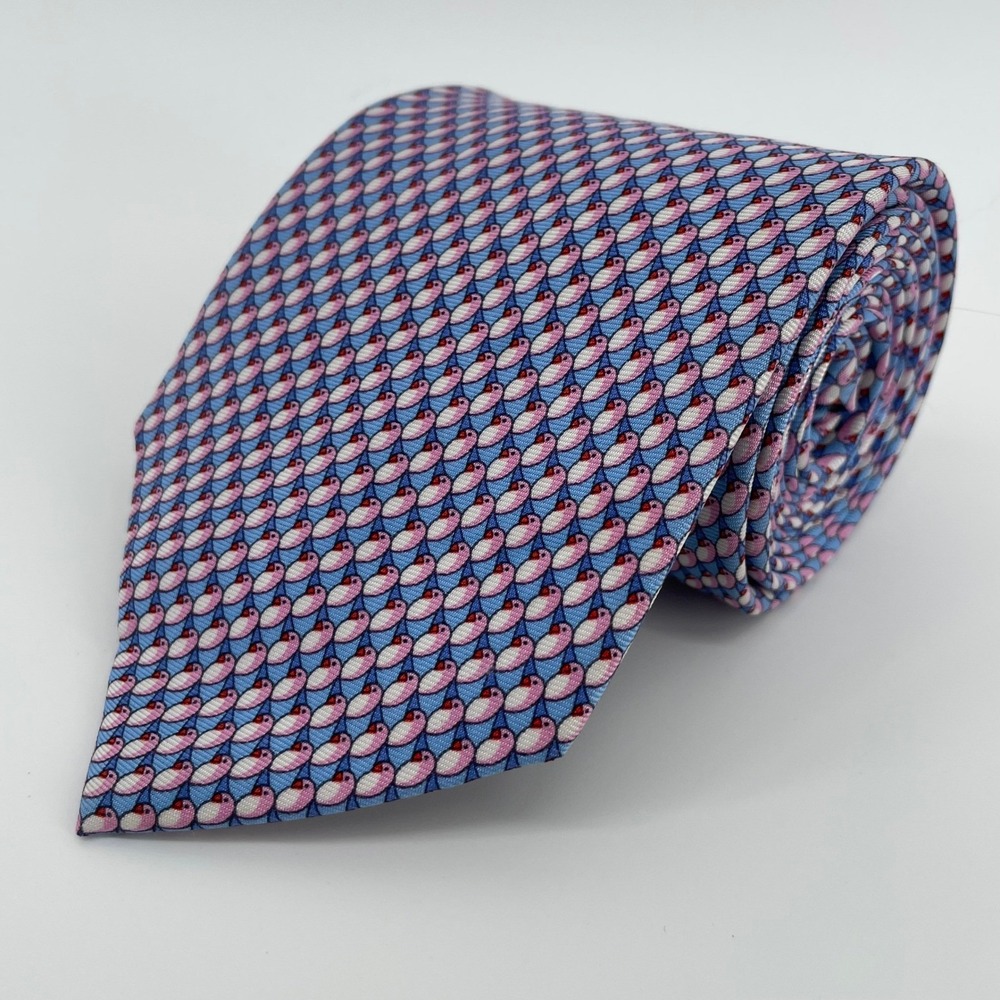 Jos. A. Bank Executive Collection Men's Silk Tie Blue Pink Bird Novelty Print